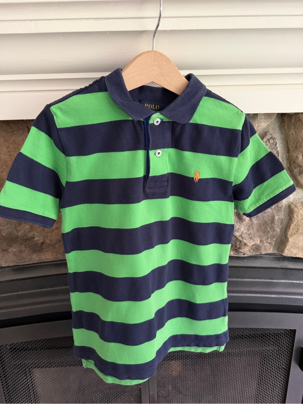 Polo by Ralph Lauren Navy and Green Striped Polo Shirt